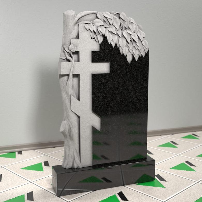 Памятник с березой и крестом № 12130