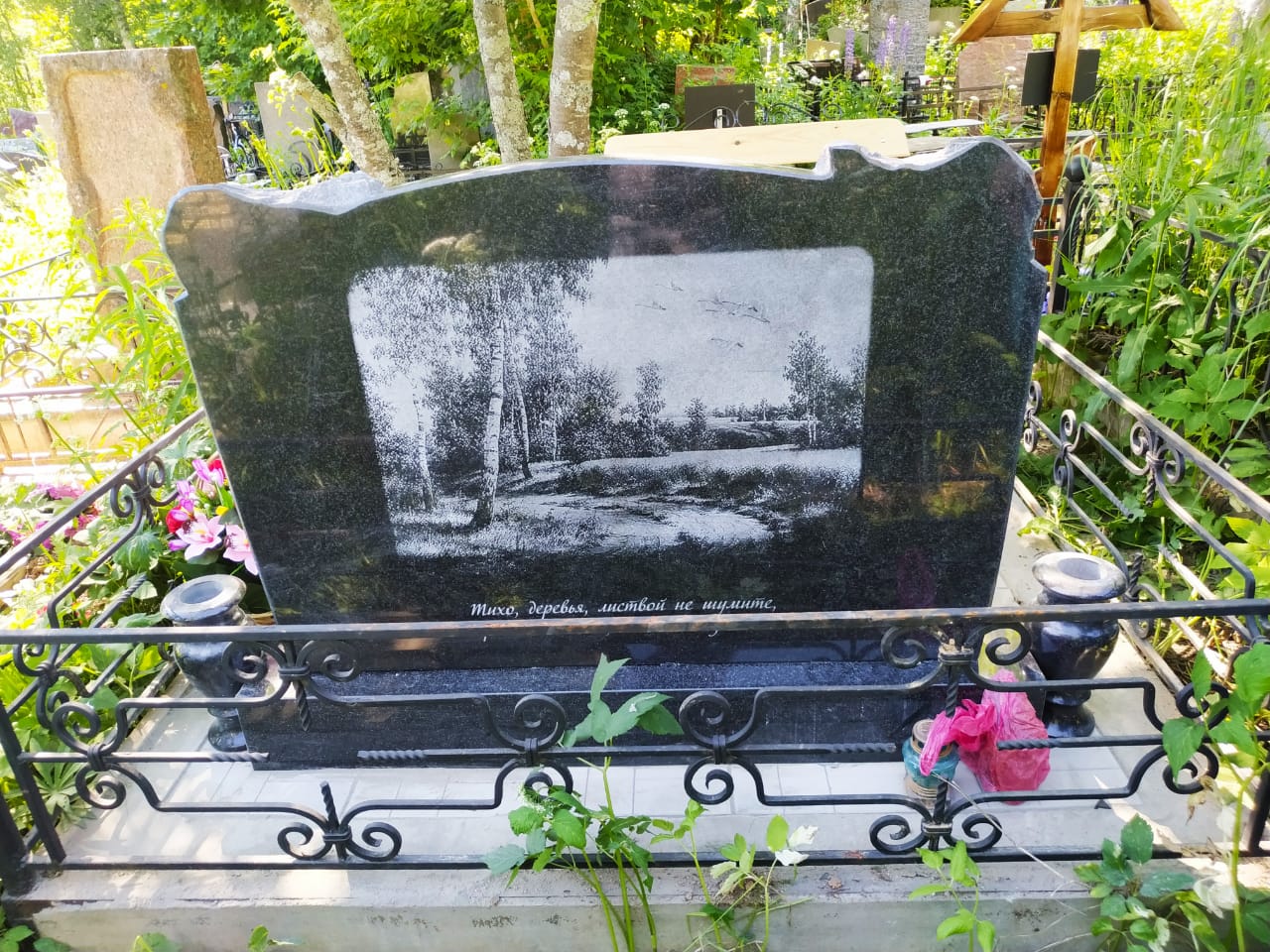 Лес с лебедями для нанесения на памятник