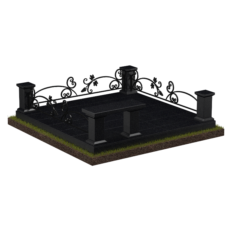 Гранитная ограда с лавочкой на могилу 22153