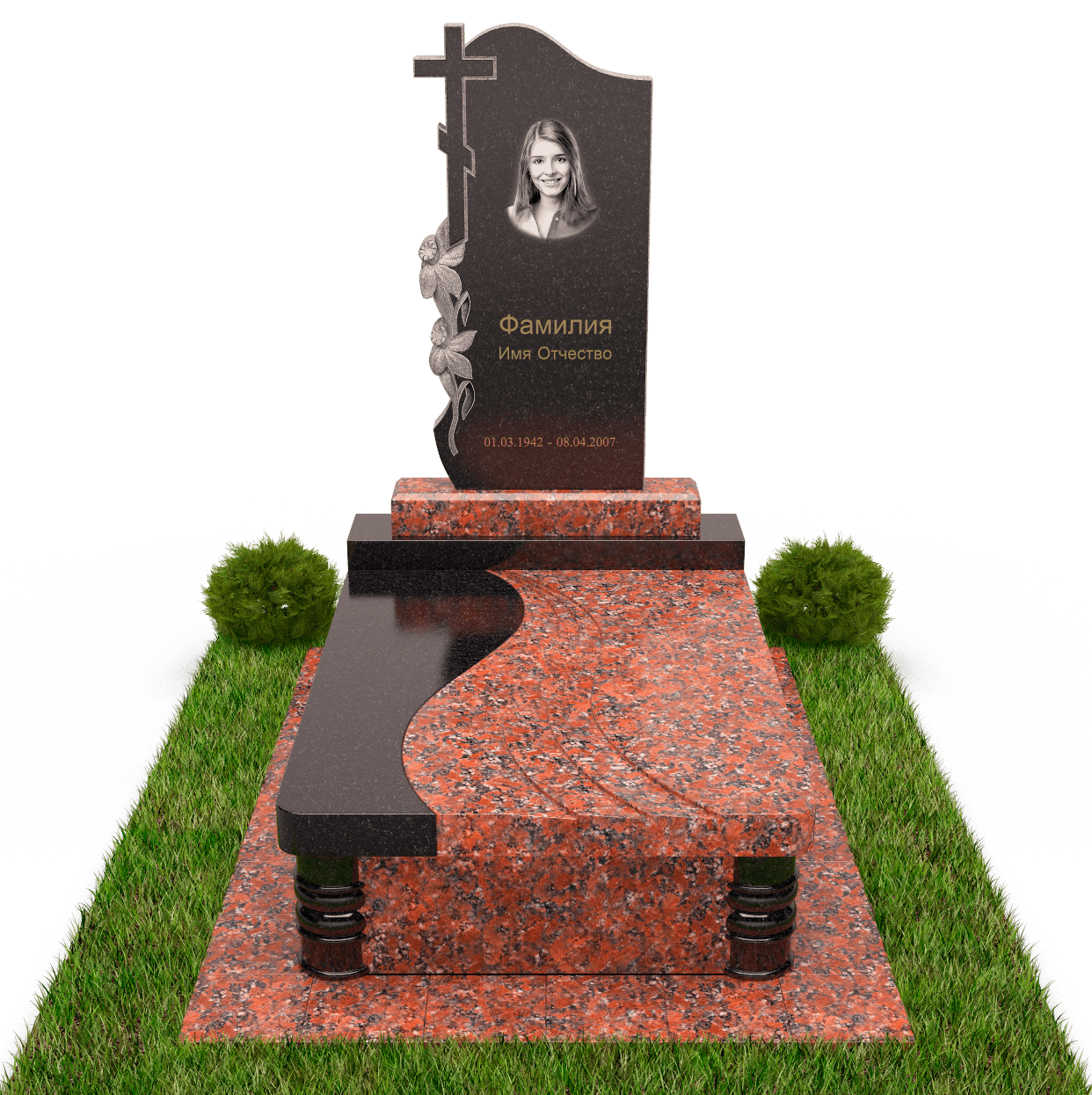 Памятник с цветами и декоративная надгробная плита 18874
