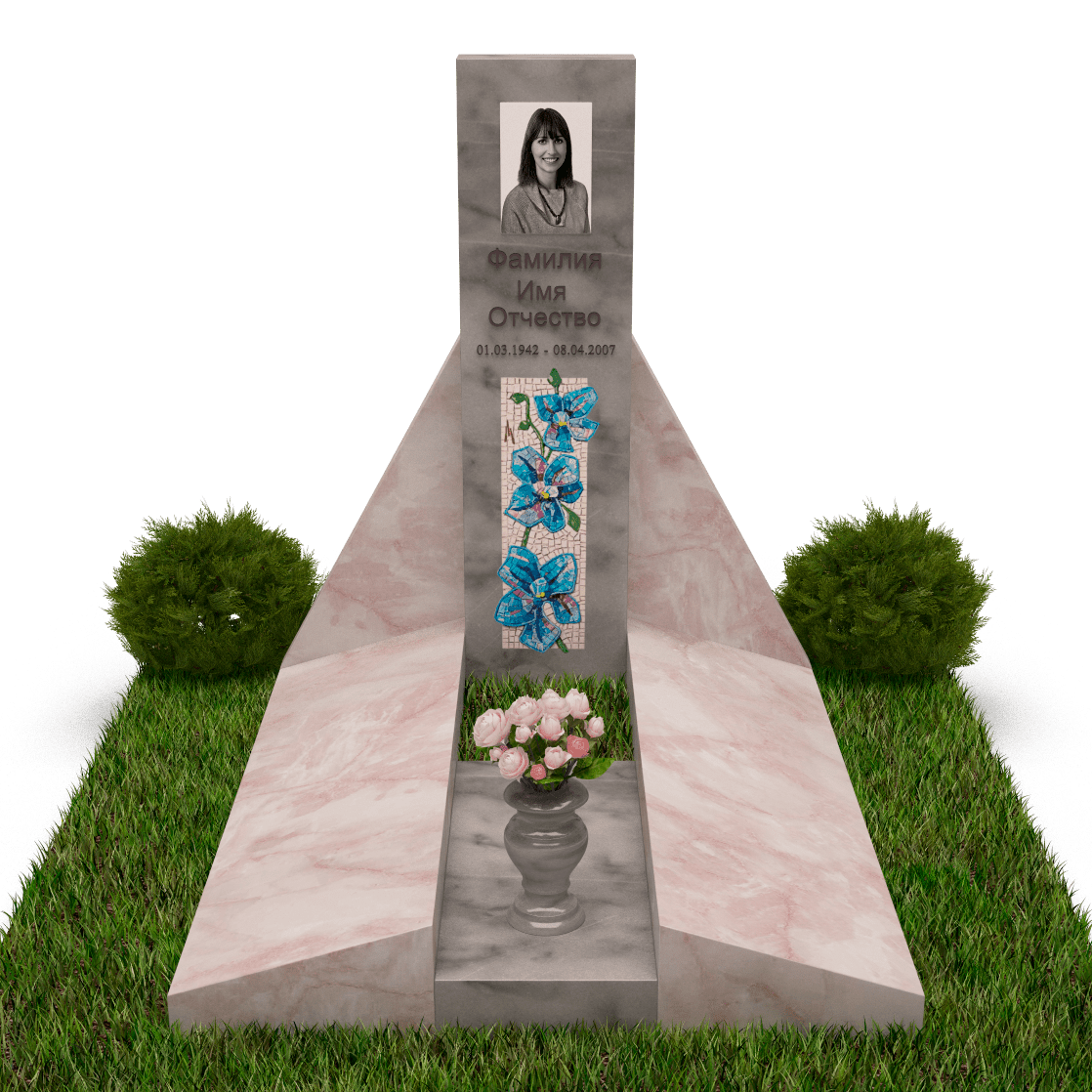 Комплекс на могилу из розового и серого мрамора 18883