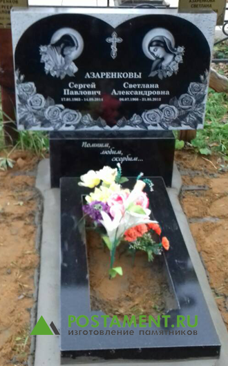 Гравировка крест на двойном памятнике