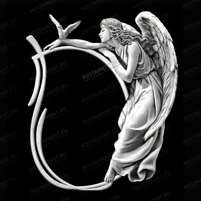 Изображение ангела с рамкой и птицей на памятник