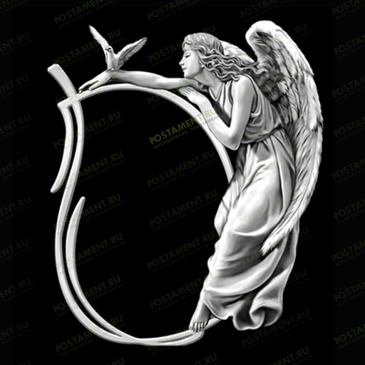 Изображение ангела с рамкой и птицей на памятник