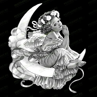 Ангелочек на луне для нанесения на памятник