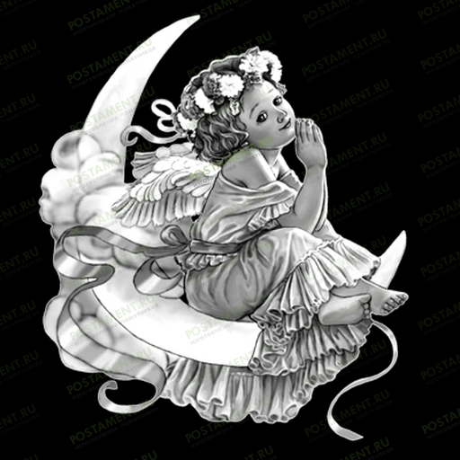 Ангелочек на луне для нанесения на памятник