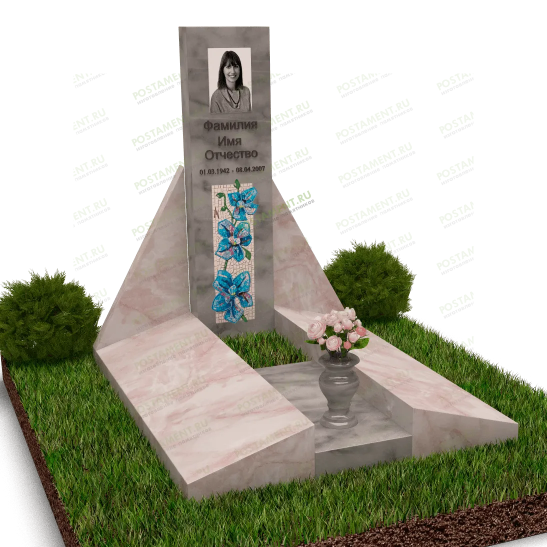 Комплекс на могилу из розового и серого мрамора 18883