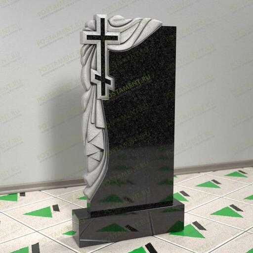 Памятник с тканью и крестом из гранита