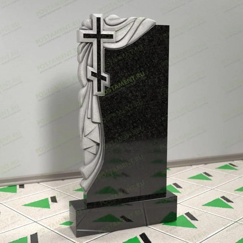 Памятник с тканью и крестом из гранита