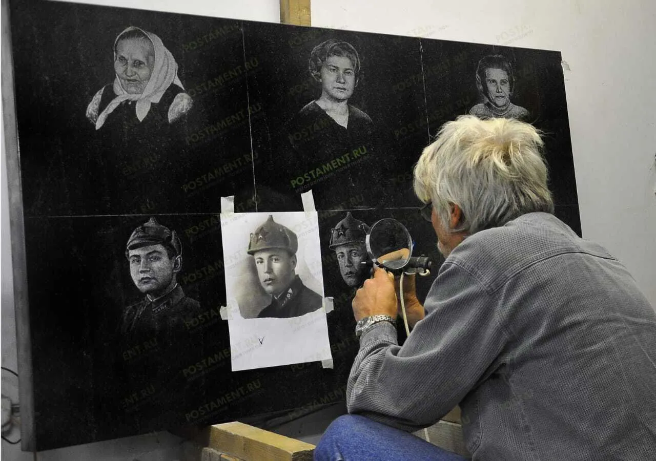 Ручная гравировка портрета на памятник