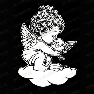 Рисунок ангелочка на облаке с птичкой для памятника