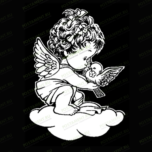 Рисунок ангелочка на облаке с птичкой для памятника