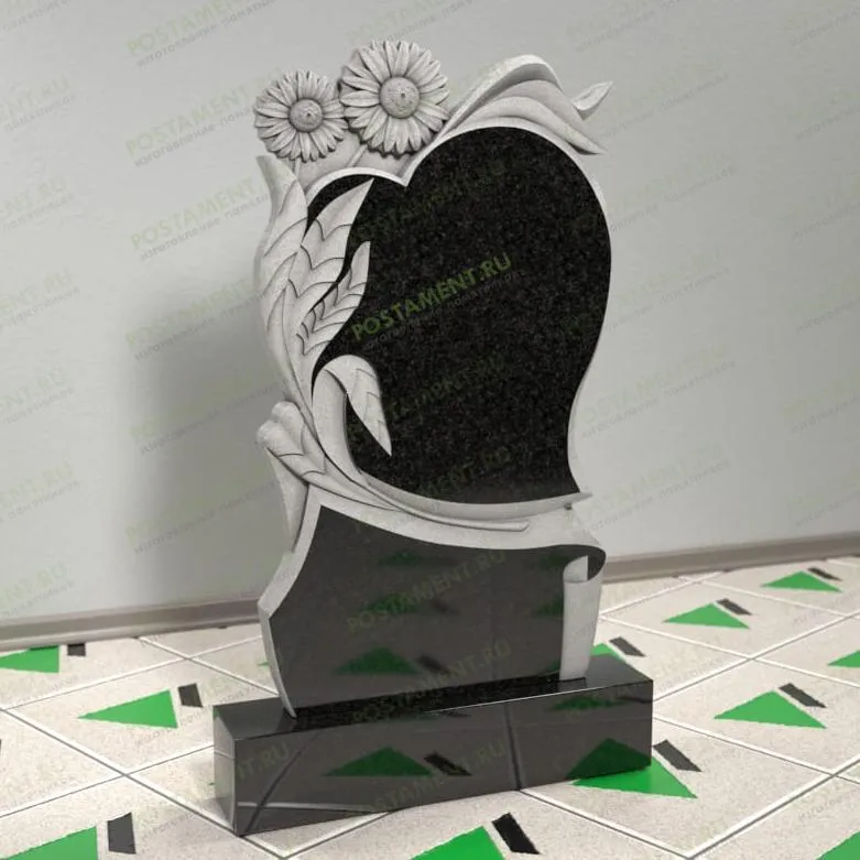 Памятник с сердцем и подсолнухами на могилу