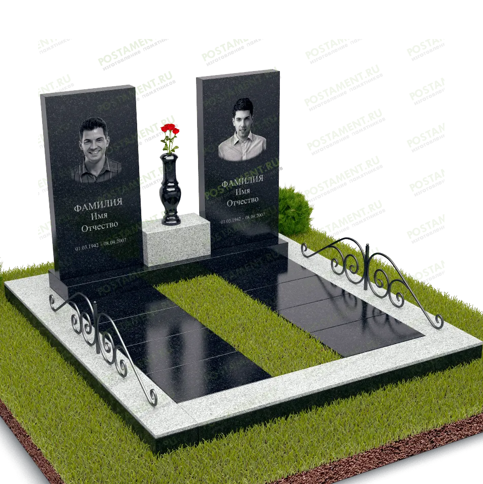 Гранитный комплекс с двумя стелами классический 18861