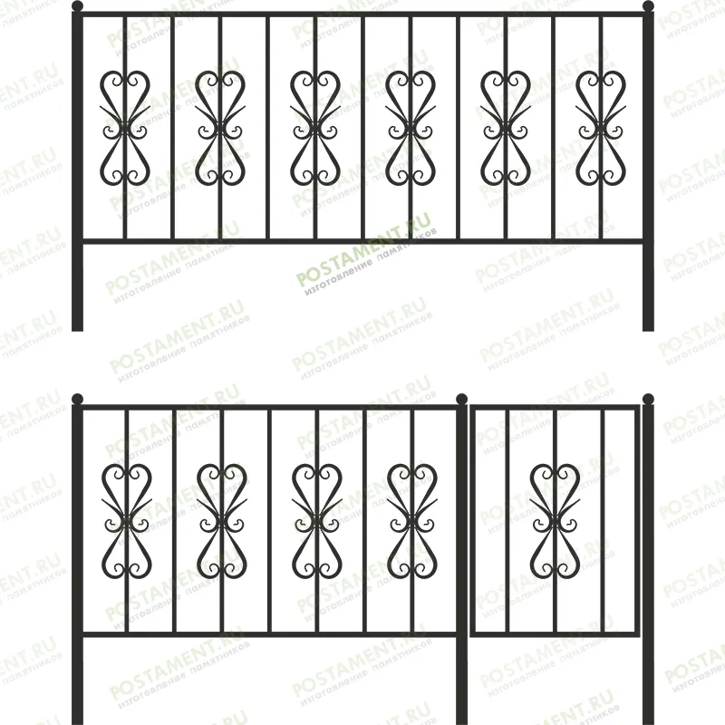 Высокая металлическая оградка на могилу 33011
