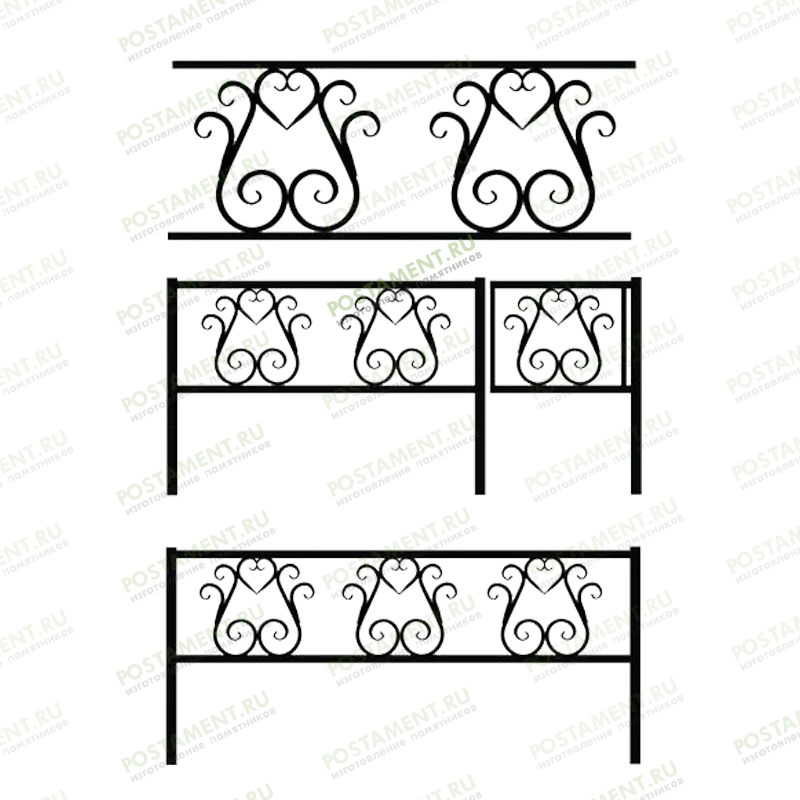 Ограда на могилу с орнаментом сердце 32014