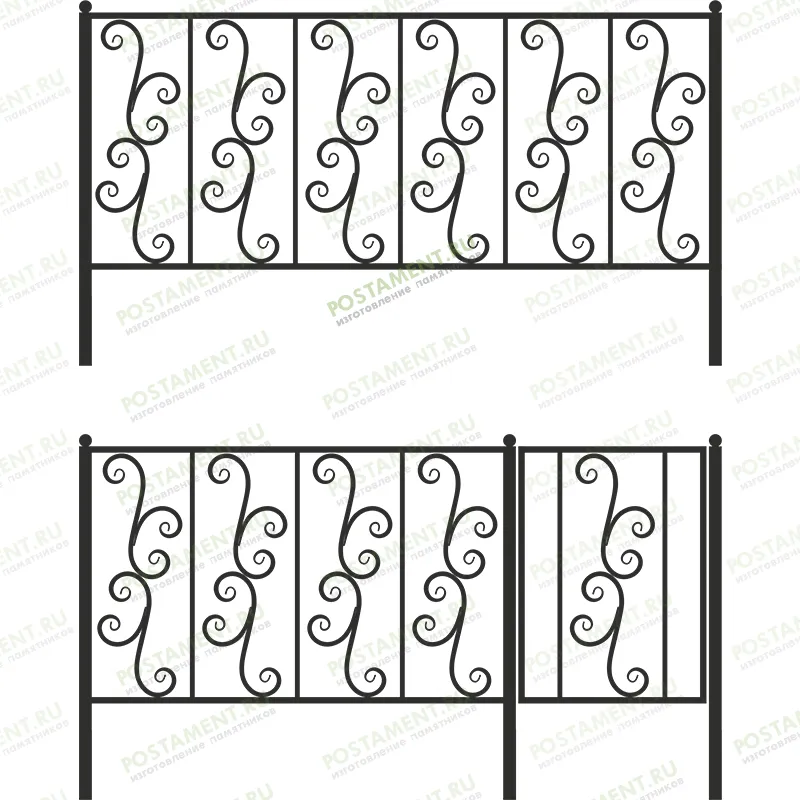 Высокая ограда из металла на могилу 33007