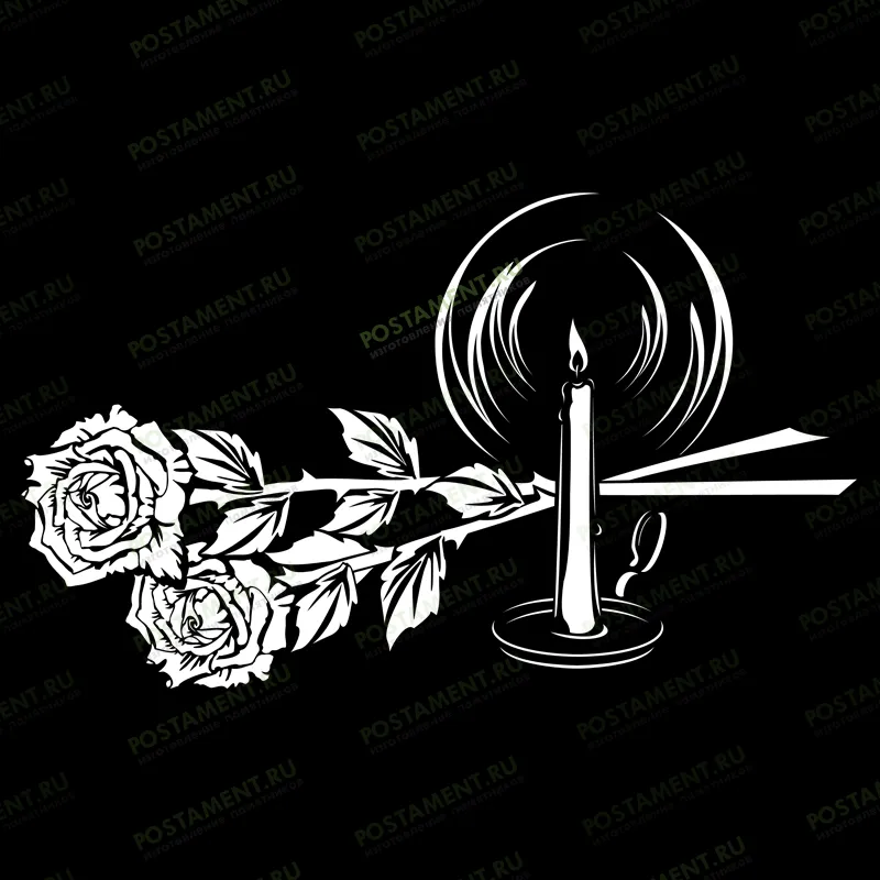 оформление памятника свеча и розы гравировка 92034
