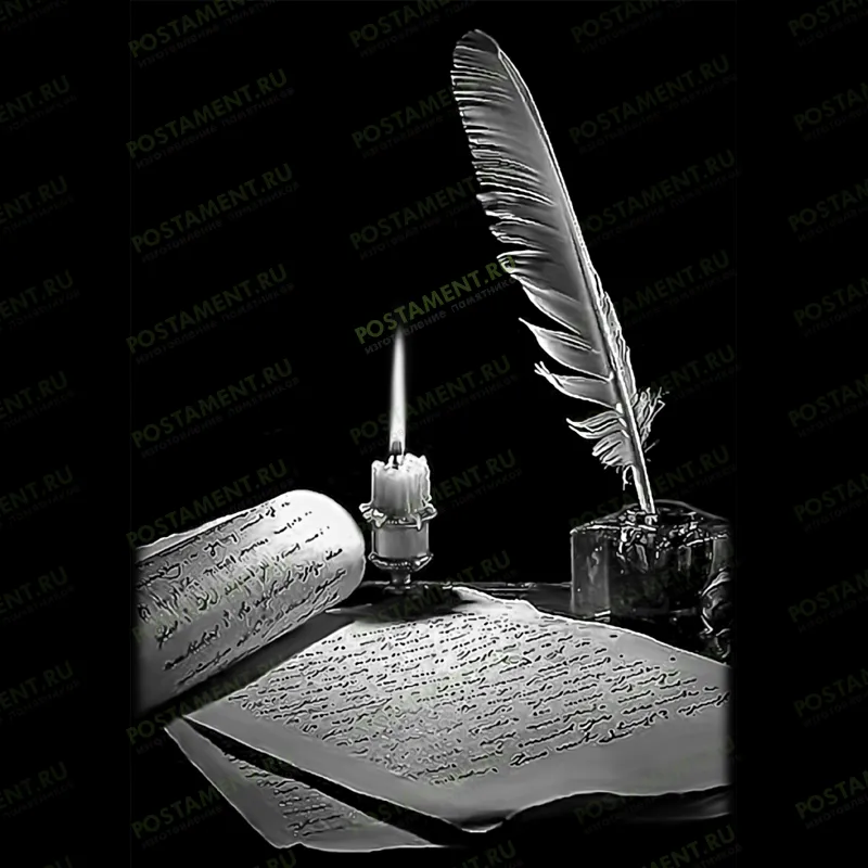 Свеча и перо на памятник из гранита