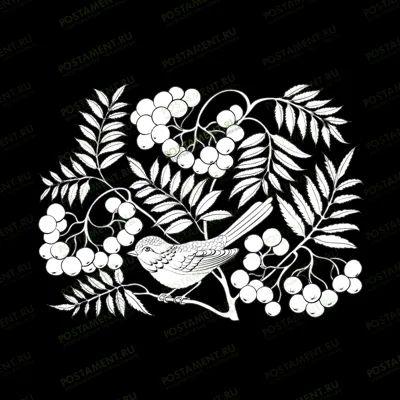 Птичка в рябине для гравировки на памятнике 91121