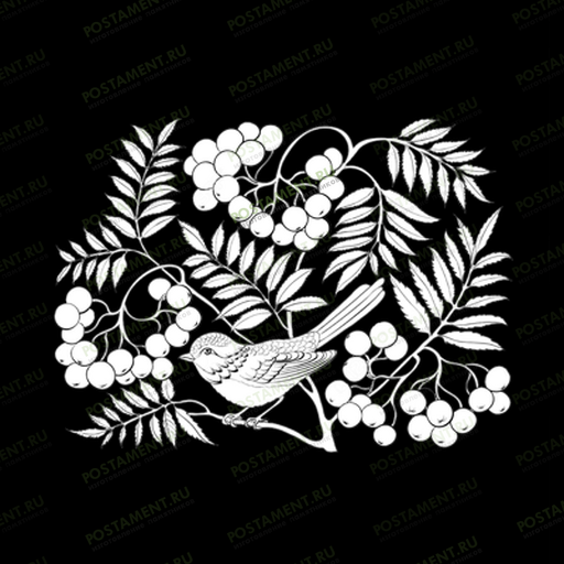 Птичка в рябине для гравировки на памятнике 91121