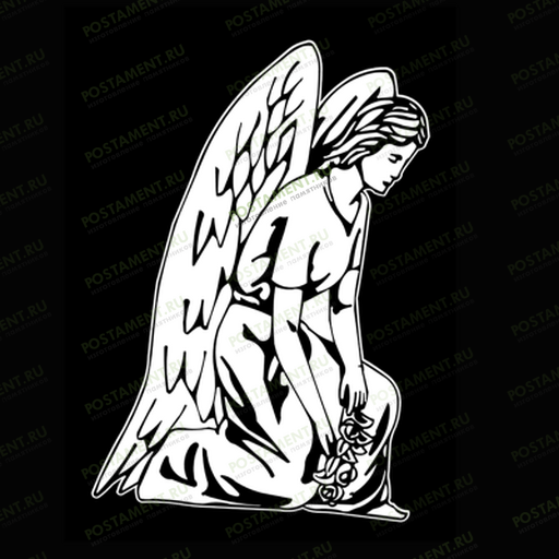 Коленопреклоненный ангел с оливковой веткой в руках для гравировки на памятник 