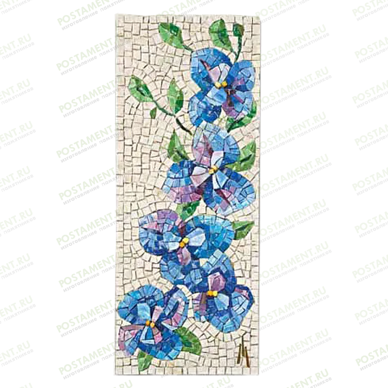 Мозаика на памятник с цветами голубыми