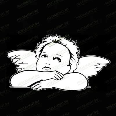 Рисунок задумчивого ангелочка для гравировки на памятнике 