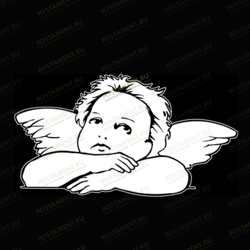 Рисунок задумчивого ангелочка для гравировки на памятнике 
