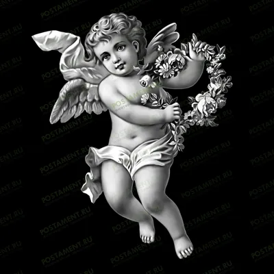 Гравировка ангела с цветами на памятник