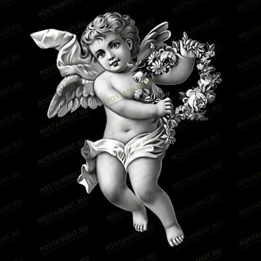 Гравировка ангела с цветами на памятник
