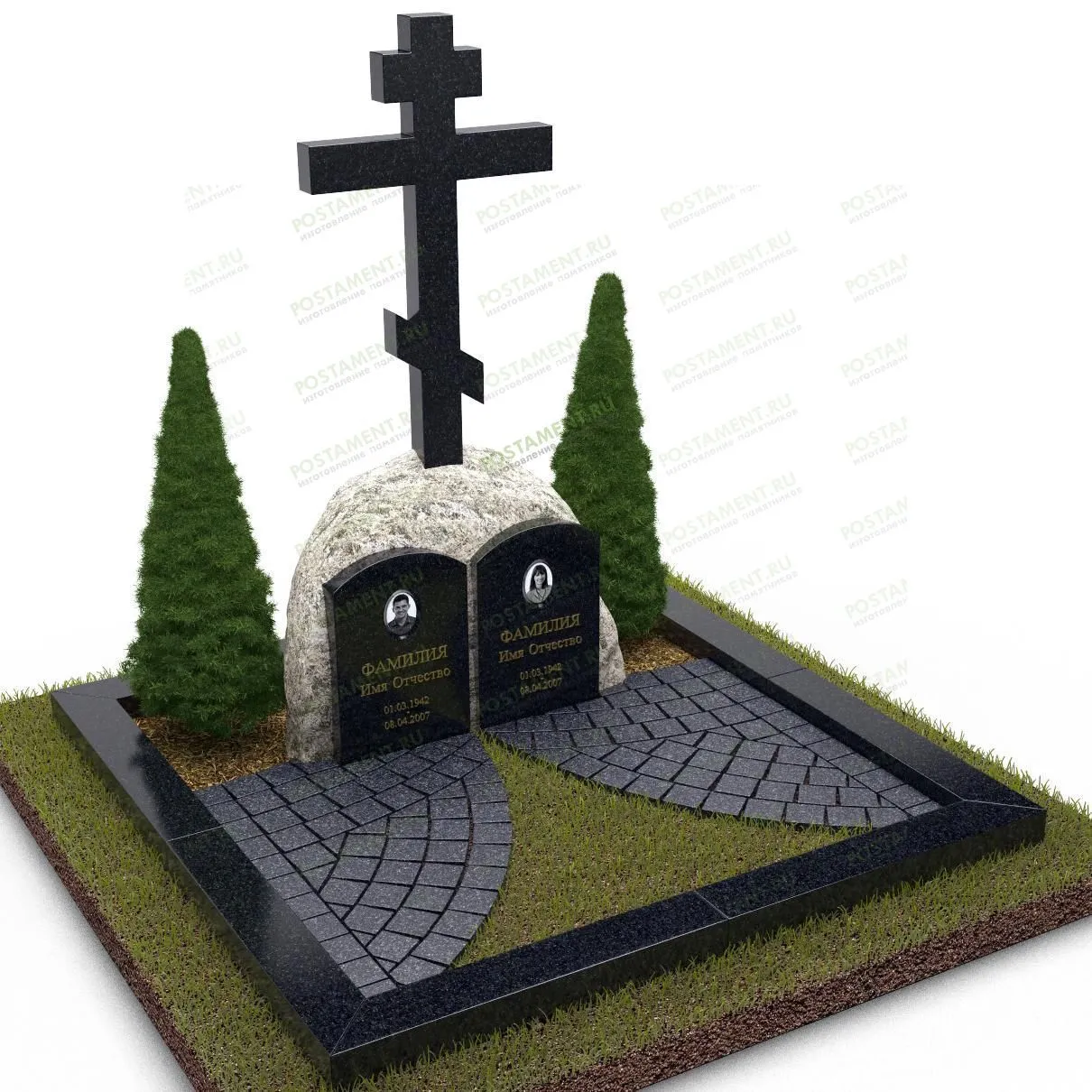 Комплекс с валуном на двоих и крестом 18830