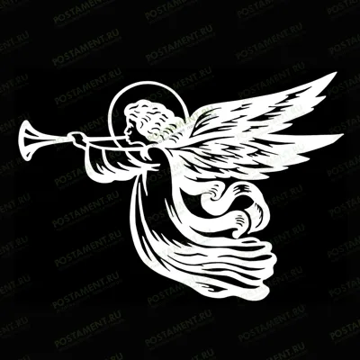 Рисунок ангела с трубой для гравировки на памятник