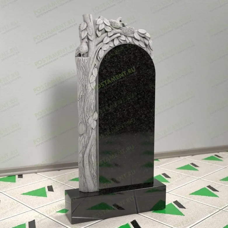 Памятник с голубями на березе на могилу