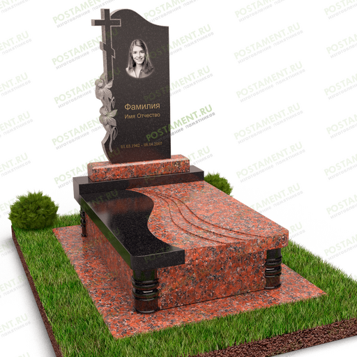 Памятник с цветами и декоративная надгробная плита 18874