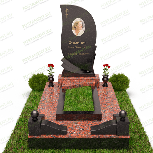 Комбинированный мемориальный комплекс красный с черным гранитом