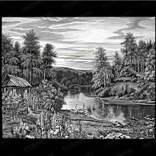 Пейзаж для гравировки с домиком на памятник 99015