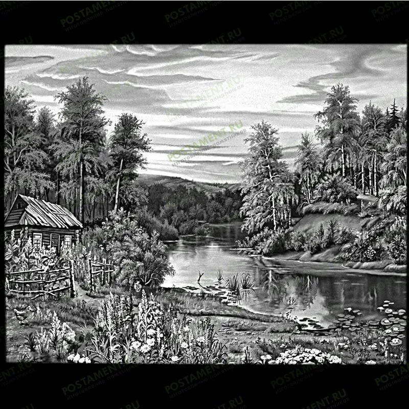 Пейзаж для гравировки с домиком на памятник 99015