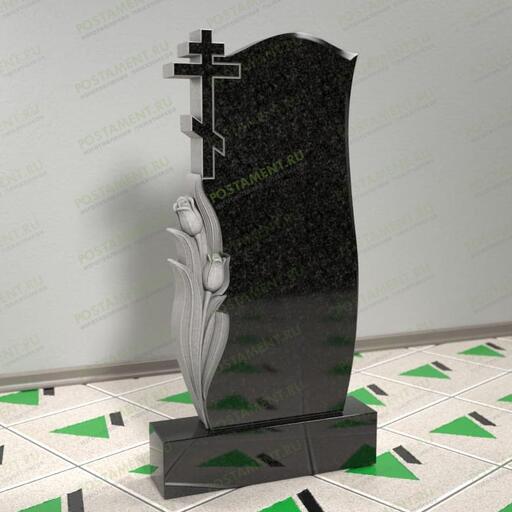 Памятник с тюльпанами и крестом 12515