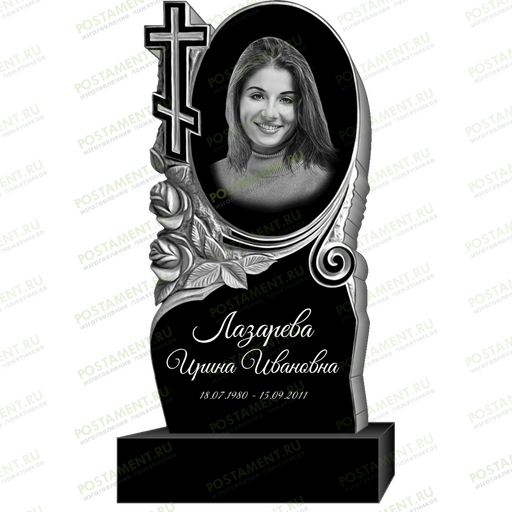 Оформление памятника с розами и крестиком из гранита 95348