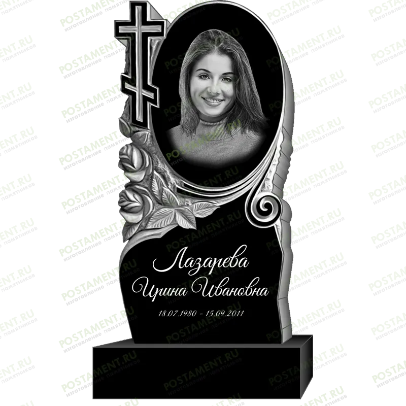 Оформление памятника с розами и крестиком из гранита 95348