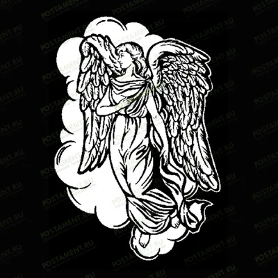 рисунок ангела парящего на облаках для памятника из гранита