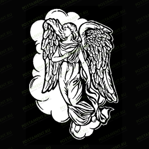 рисунок ангела парящего на облаках для памятника из гранита
