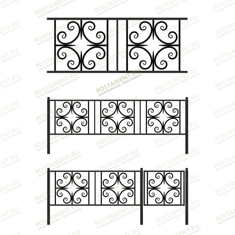 Ограда с узором "Ромб" ритуальная 31014