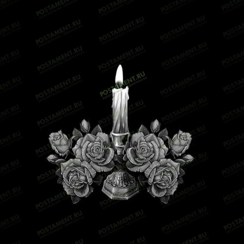 Розы со свечой для гравировки на памятник 91071