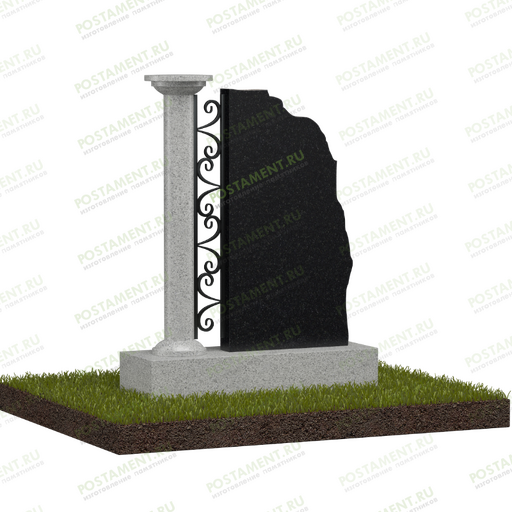 Памятник с колонной и металлическим декором
