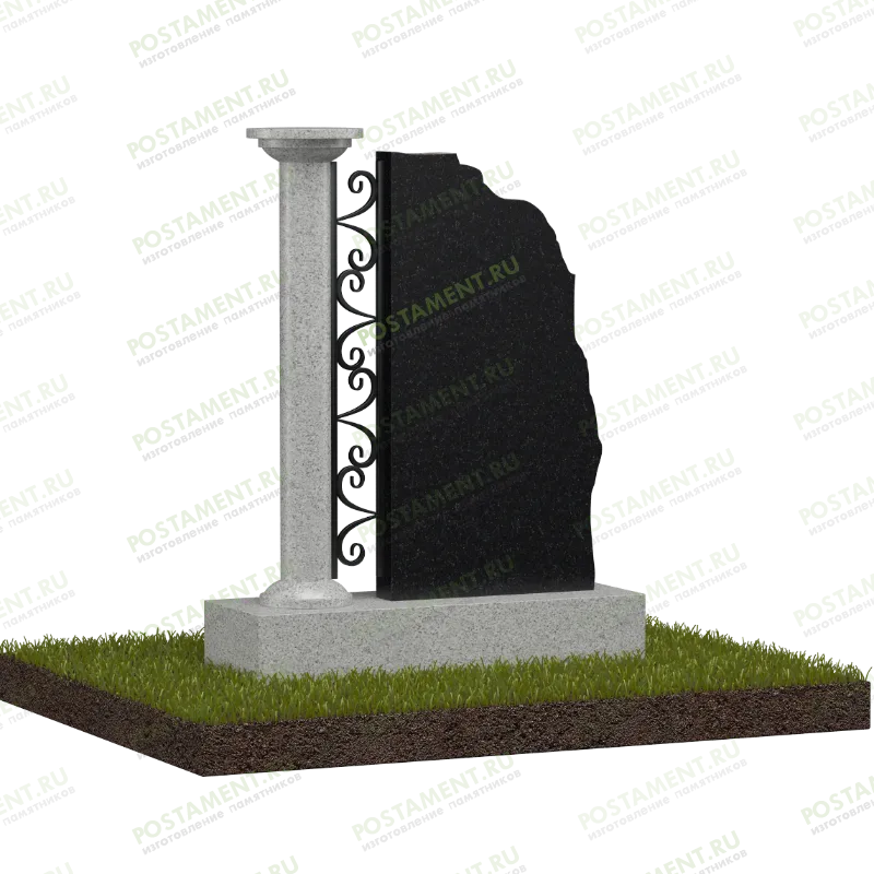 Памятник с колонной и металлическим декором