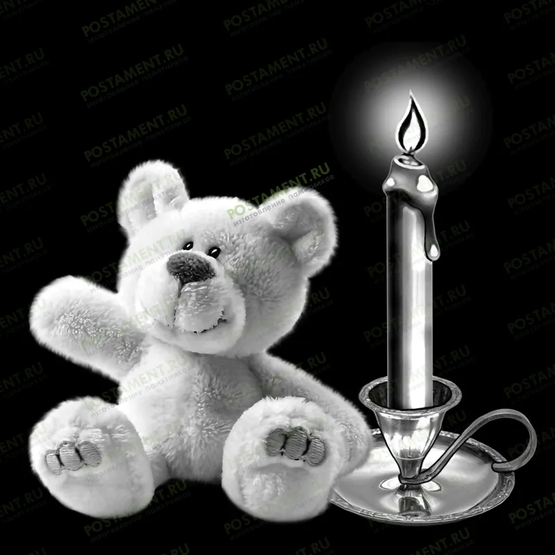 мишка со свечой на памятник гравировка 92042
