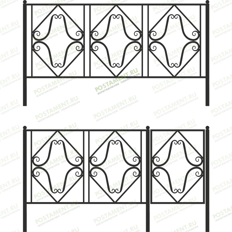 Высокое ограждение металлическое на могилу 33022