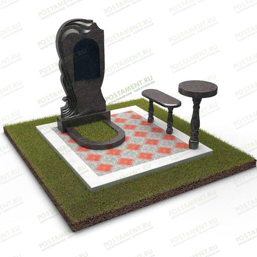 Гранитный мемориал со столом и лавкой 18813
